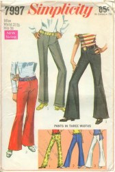 7997 68 BELL BOTTOM HIP HUGGER LO RISE PANTS PATTERN 23'' WST